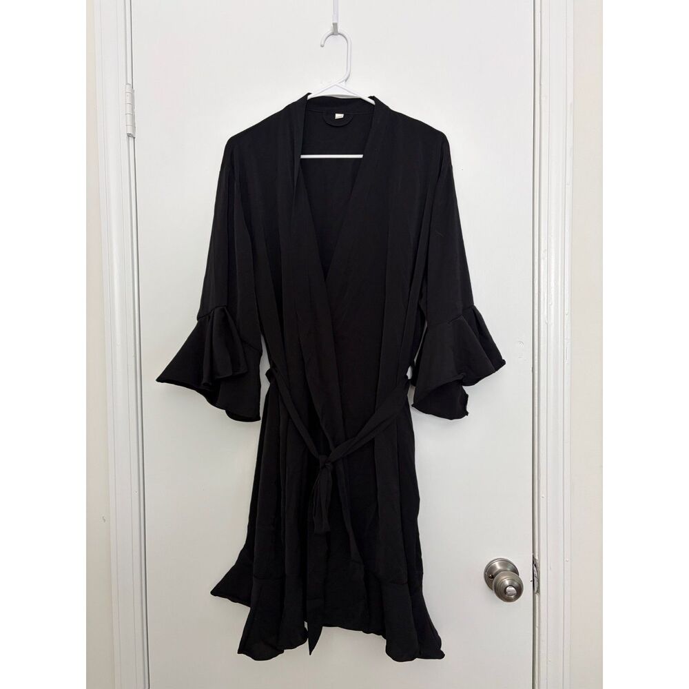Short Black Ruffle-Sleeve Robe/Dressing Gown